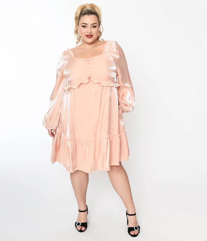 Iridescent Peach Ruffled Babydoll Dress