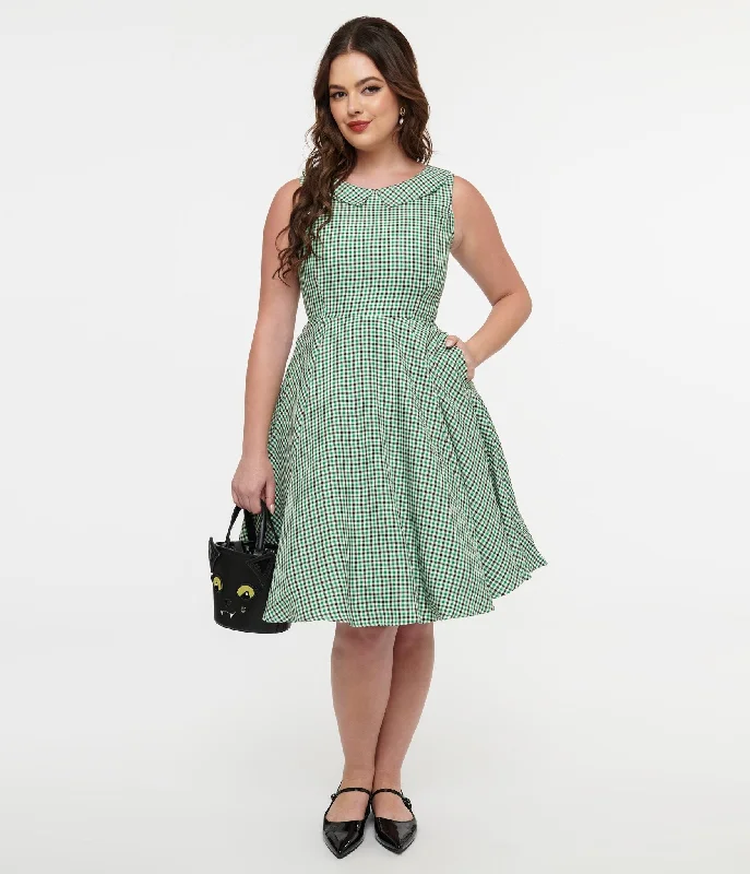 Orchid Bloom 1950s Green & Black Plaid Fit & Flare Dress