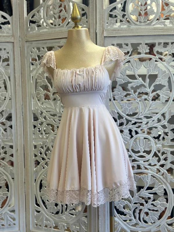 Pale Pink Lace Sleeve Flowy Dress- Not Stretchy