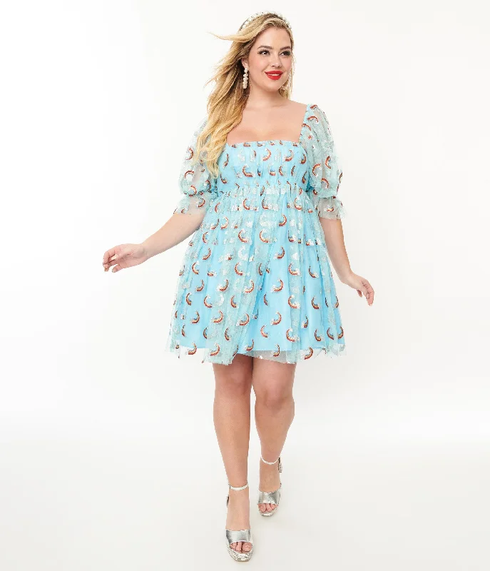 Smak Parlour Sky Blue & Glitter Rainbows Love Interest Babydoll Dress