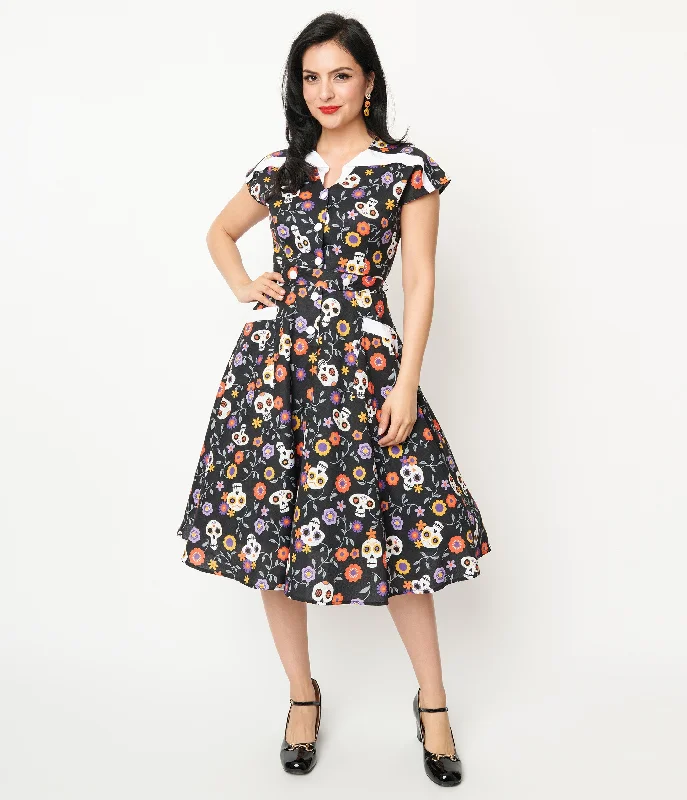 Unique Vintage Sugar Skulls Hedda Swing Dress