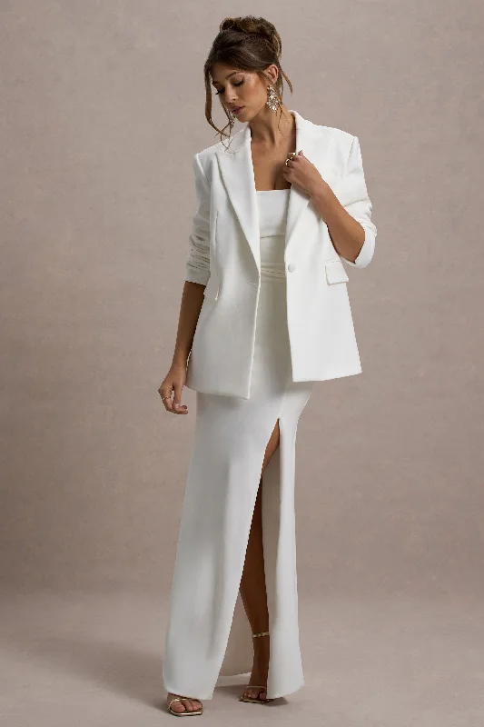 Urban | White Plunge-Neck Boxy Oversized Blazer